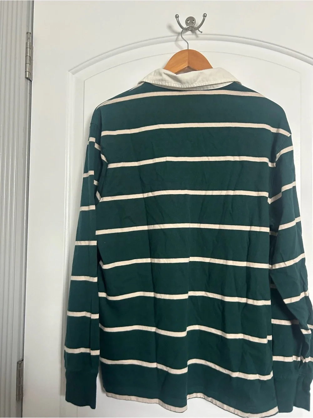 J. Crew Striped Rugby 100% Cotton Polo Green Size M preppy nautical retro 90s